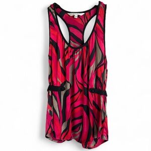Y2K TRINA TURK Silk Racerback Bold Abstract Pink Red Black Artsy Tank Top | Sz S